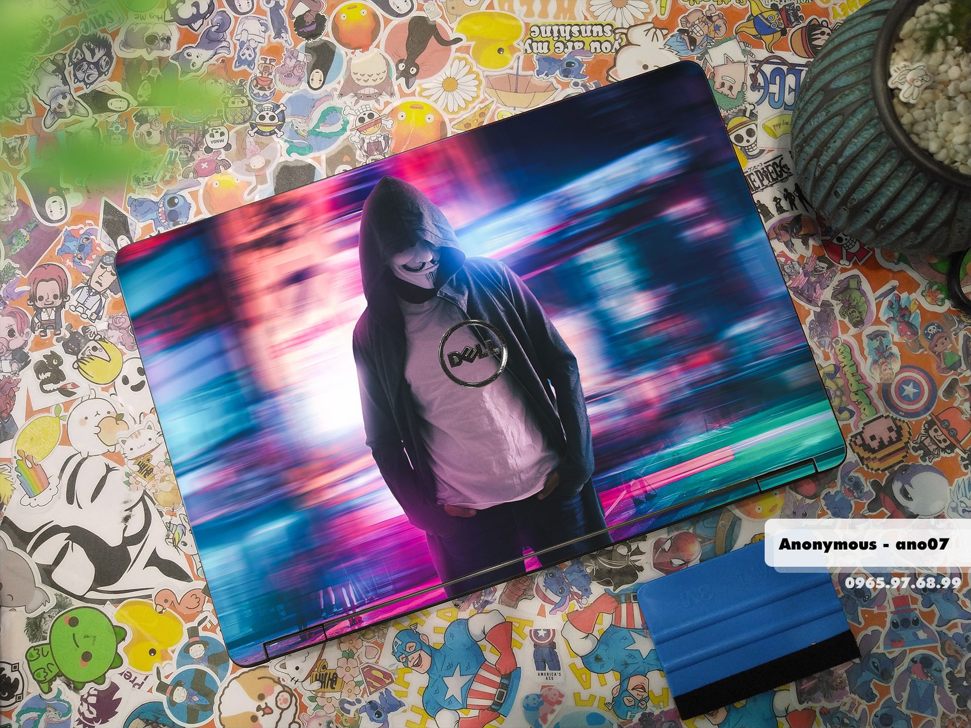 Decal Skin dán Laptop Dell mẫu Anonymous (inbox mã máy cho shop)
