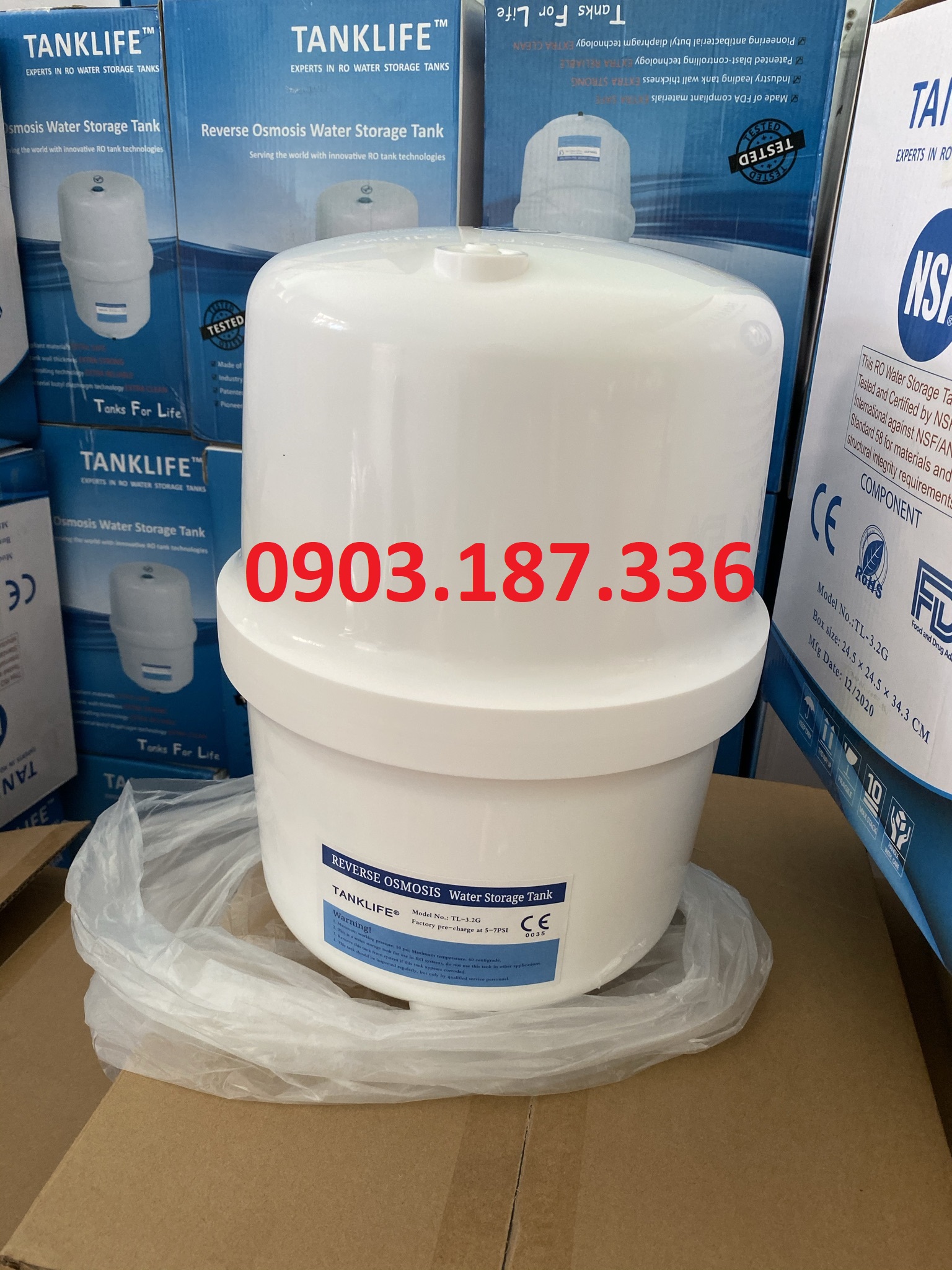 BÌNH ÁP MÁY LỌC NƯỚC 3.2G KÈM VAN (Bình áp nhựa)
