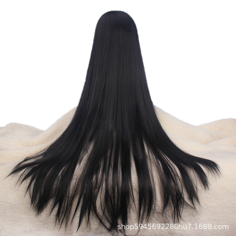 120cm cổ trang siêu dài 150cm màu đen chia giữa màu đen tóc dài thẳng mô phỏng da đầu tóc giả đen ngoại thương hot