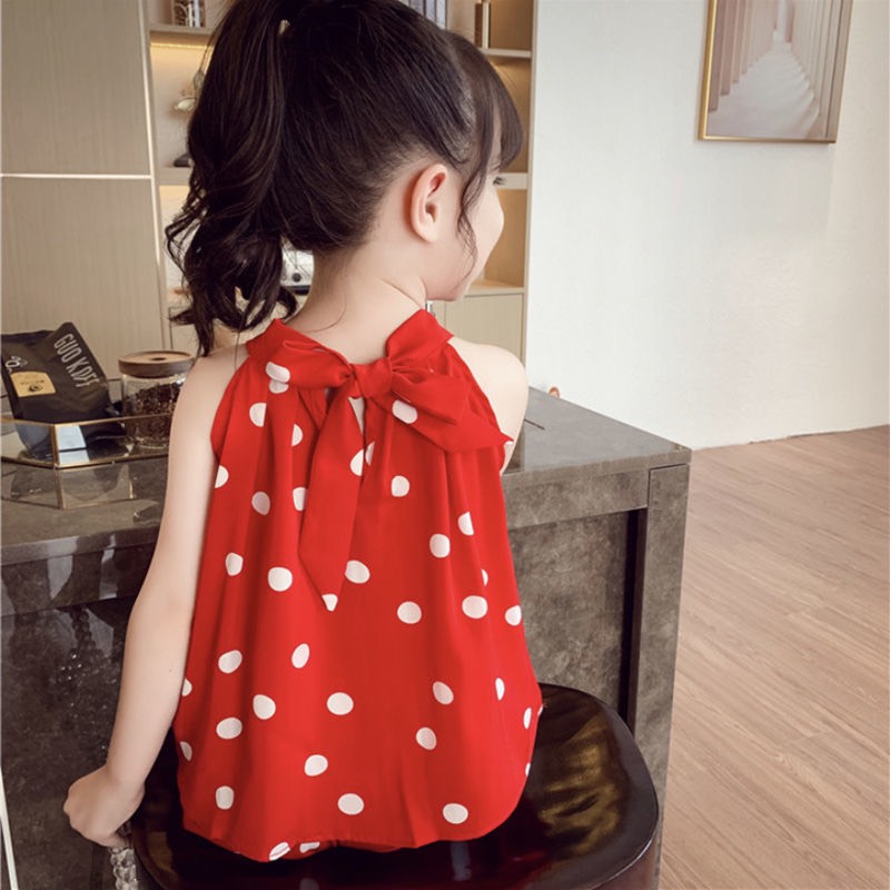 Bộ bé gái chấm bi đỏ sát nách XHN838