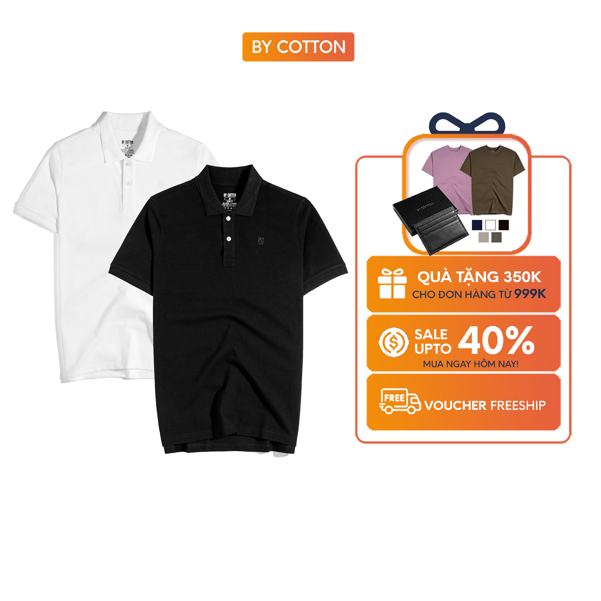 Áo Thun Polo Nam Cao Cấp Basic 2 Màu Đen - Trắng BY COTTON