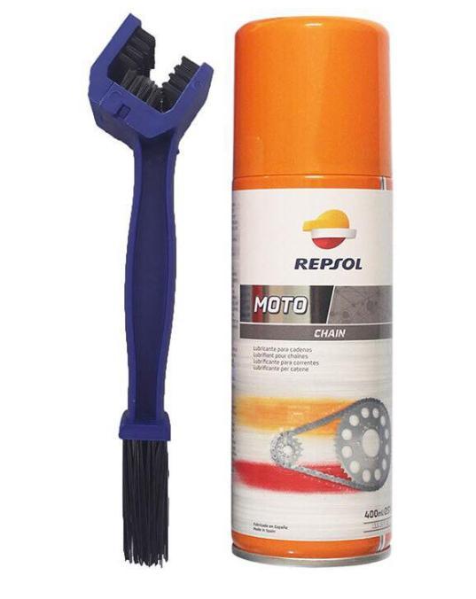 [HCM]Combo chai xịt bảo dưỡng sên xích Repsol Chain Lube 400ml tặng bàn chải vệ sinh sên 3D