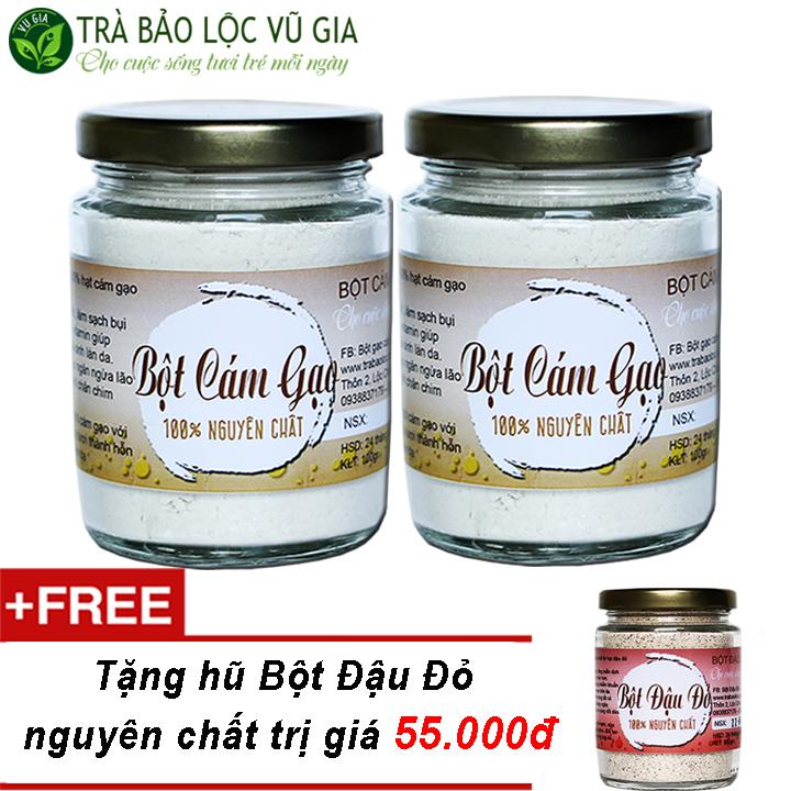 Combo 2 Bột Cám Gạo + Tặng Bột Đậu Đỏ - Nguyên Chất Vũ Gia (100g/hũ) - Đắp mặt nạ dưỡng da, tẩy tế bào chết, se khít lỗ chân lông, đánh bay mụn ẩn - Đã được kiểm nghiệm y tế