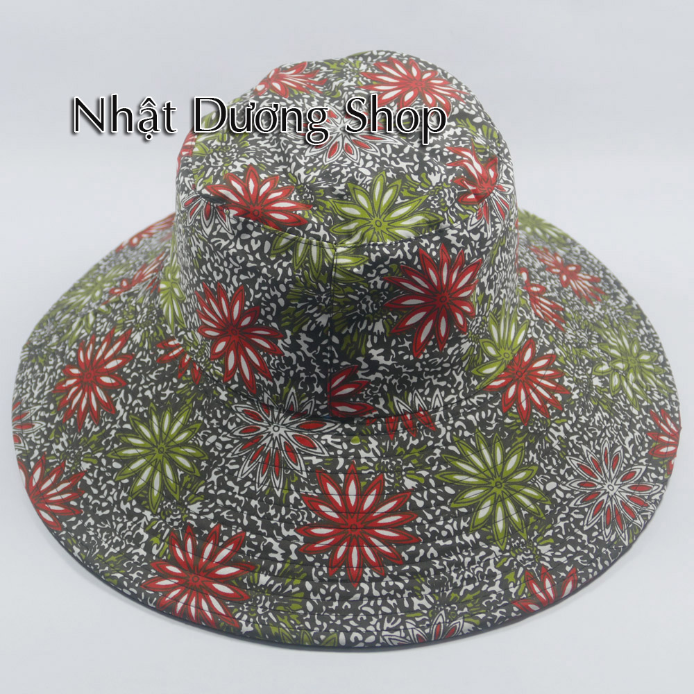 Nón Bo Vành rộng, nón tai bèo nữ với họa tiết hoa & lá đẹp vành 10,5 cm- Chất liệu vải cotton cao cấp.