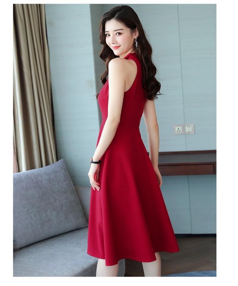 Đầm xòe dự tiệc cao cấp cổ bẻ sát nách