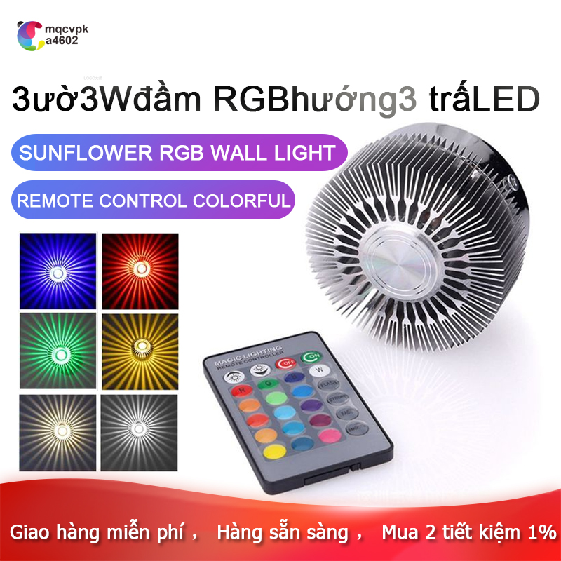 Đèn tường 3W đầy màu sắc RGB hướng dương Đèn chiếu sáng Led hiện đại để trang trí trong nhà lối đi hành lang Nhà hàng
