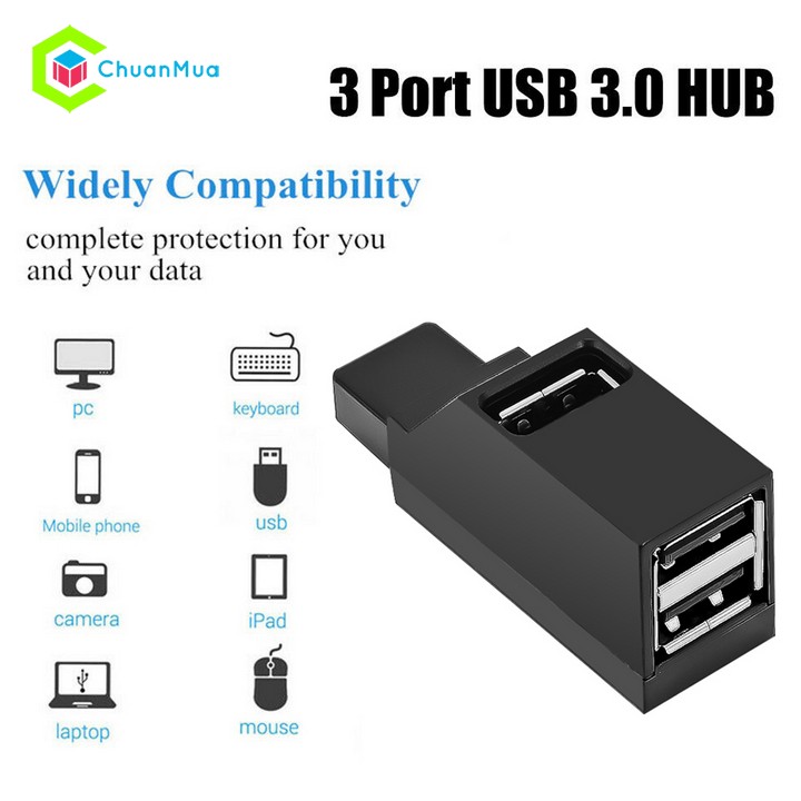 3-port USB 3.0 laptop/PC data transfer speed (compact, pocket portable, USB hub computer, PC)