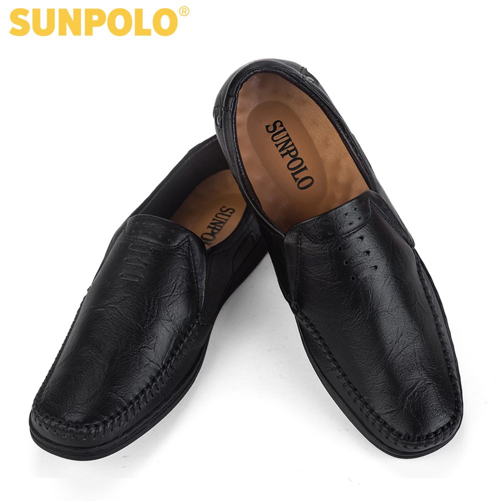 Giày lười giày mọi nam da bò SUNPOLO LS2098 (Đen, Nâu)