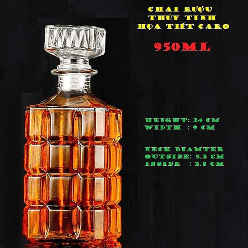 Chai Thủy Tinh Đựng Rượu 1 lít mẫu vuông hoa văn caro - Chai Đựng Rượu Thủy Tinh 1000ML - Bình Thủy Tinh đựng Rượu - Bình Đựng Rượu siêu trong (A4)