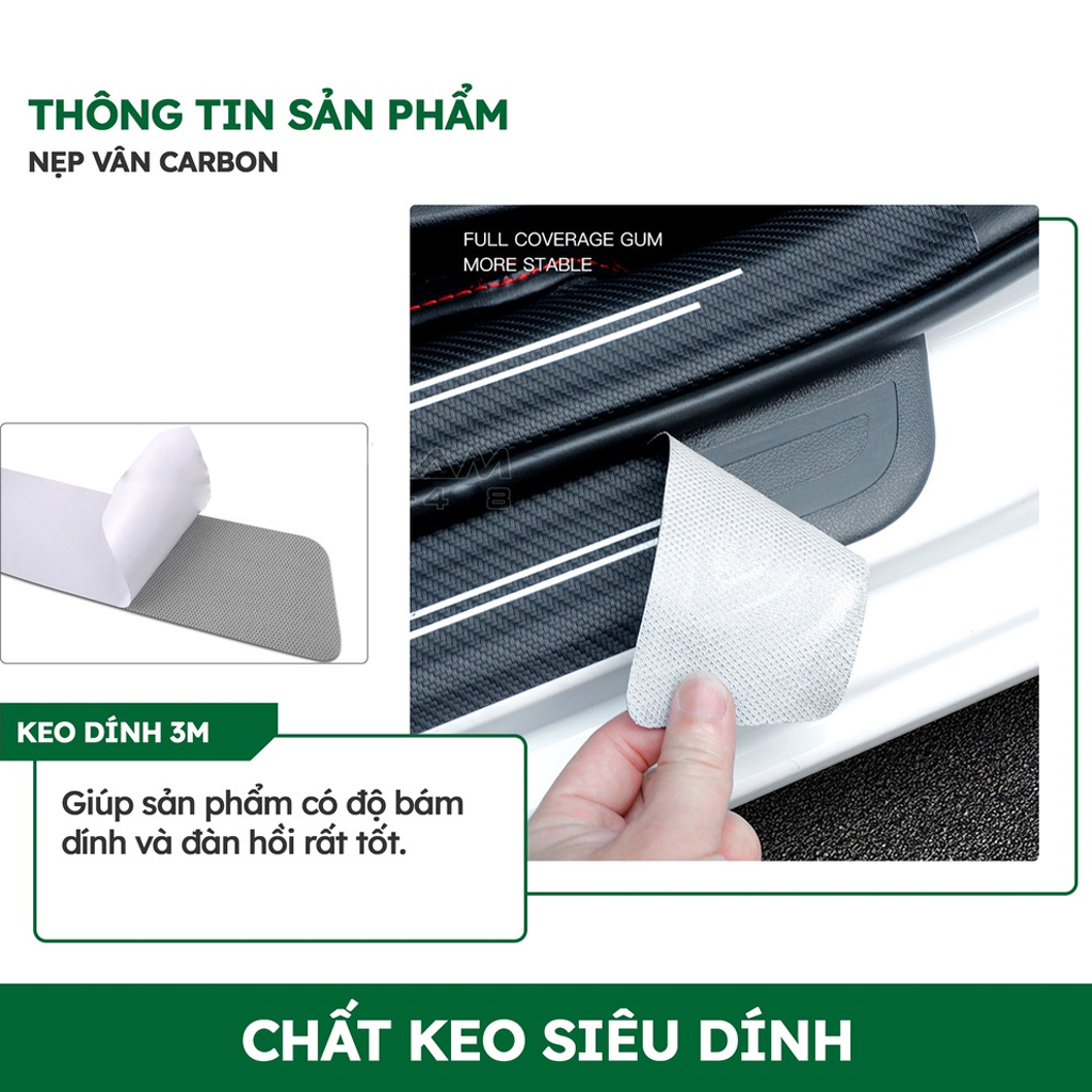 Bộ 9 miếng dán vân carbon nẹp cửa ô tô chống trầy xước bảo vệ bậc lên xuống, decal tấm dán trang trí cửa cốp oto xe hơi Toyota, Mazda, Honda, Kia, Ford, Mitsubishi, Honda, Hyundai