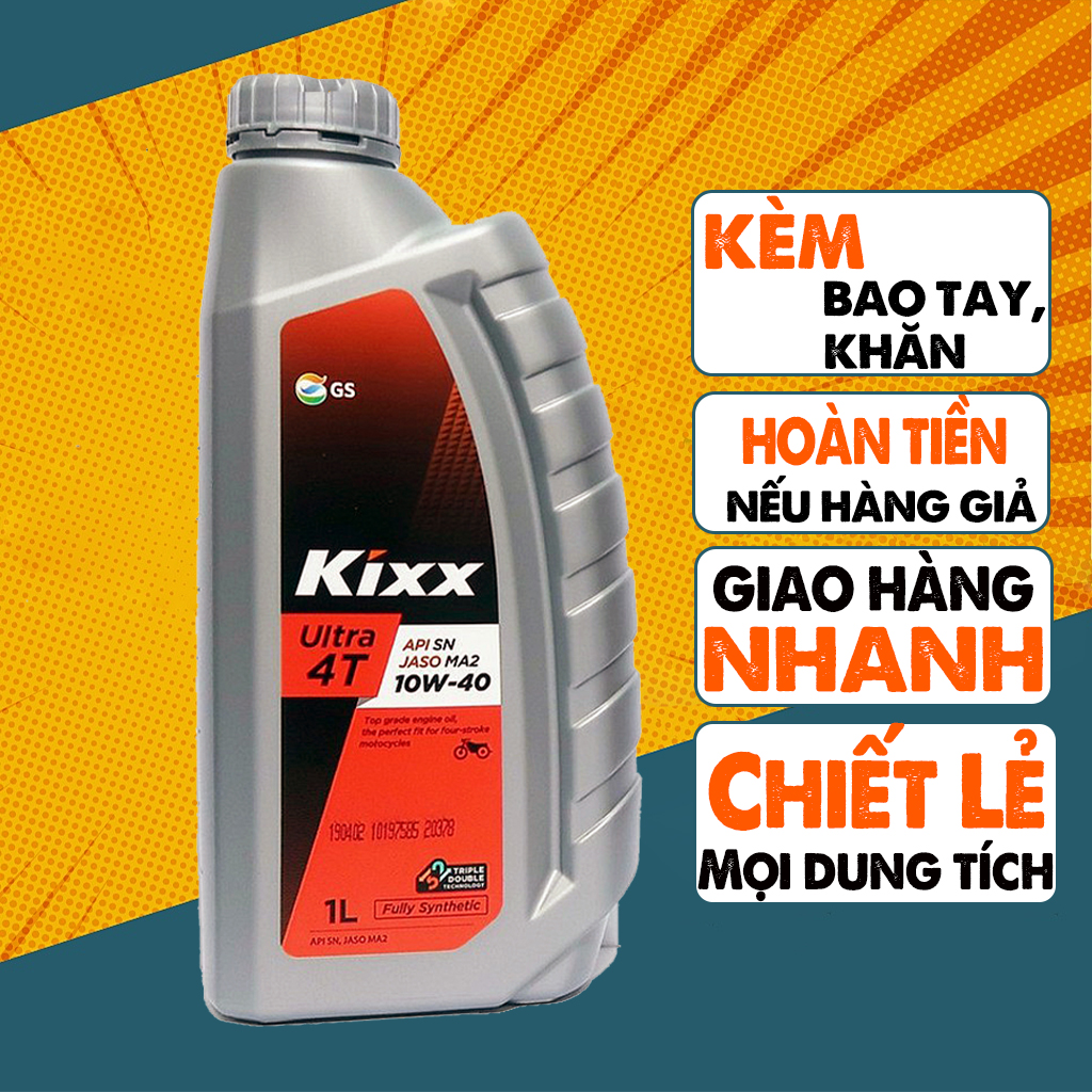 Nhớt Kixx Ultra 4T 10W40 1 Lít, API SN, JASO MA2, Nhớt Xe Số Tổng Hợp Hoàn Toàn, Nhập Hàn Quốc, Phù Hợp Với Xe Đi Trong Phố, Máy Chạy Êm