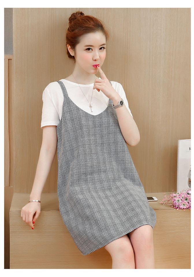 Sét Yếm Bầu Kẻ Xuông ( Kèm áo cotton trắng ) MYC_1053