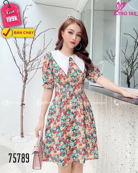 [HCM]Đầm voan hoa tay lỡ cổ sen quá xinh