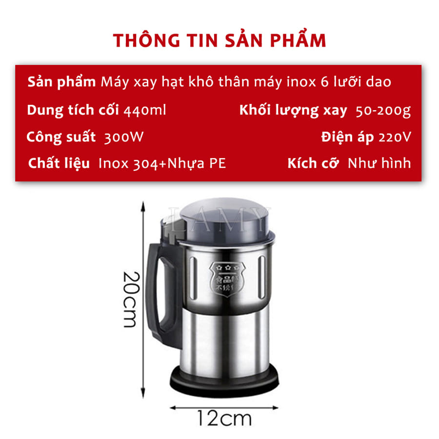 Máy xay bột khô Siêu Mịn Công Suất 300W, Máy xay hạt cà phê, xay bột ngũ cốc, xay gia vị - 6 Lưỡi dao