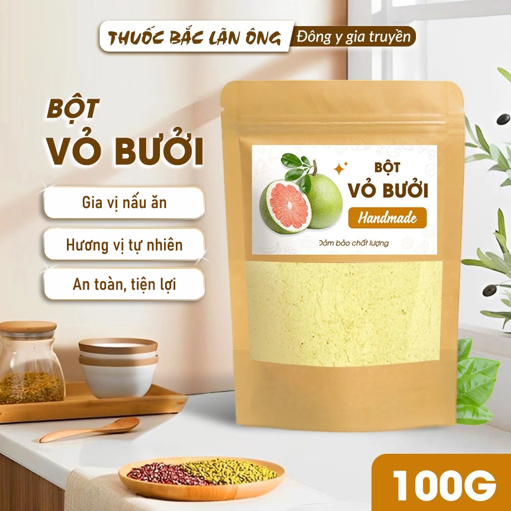 Bột vỏ bưởi 100g, nguyên chất, thơm, mịn, pha uống detox, thanh lọc cơ thể - Lãn Ông