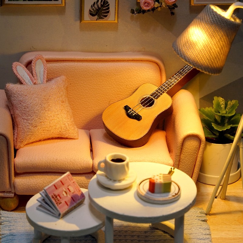 ♛ﺴ Mô hình nhà búp bê gỗ thu nhỏ tự lắp ráp QT28