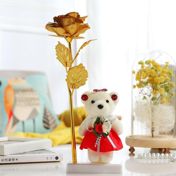 Hoa Hồng Mạ Vàng Tặng Kèm Gấu Quà Tặng, Quà Tặng Mẹ, Quà Tặng Người Yêu, Quà Tặng Ngày 8/3.