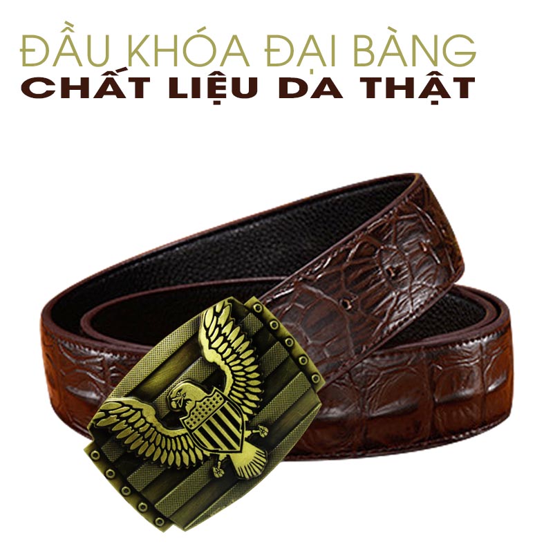 Thắt lưng nam  Dây nịch nam chất liệu da công nghiệp VÂN CÁ SẤU 2 lớp đầu khóa chất liệu kim loại nguyên HÌNH ĐẠI BÀNG NƯỚC MỸ VÀNG VUÔNG .