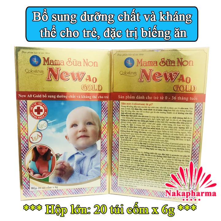 ✅ [HỘP LỚN] Mama Sữa Non New A0 Gold Colostrum 20 túi x 6g – Bổ sung dưỡng và kháng thể cho bé, giúp tăng hấp thu, ngừa biếng ăn