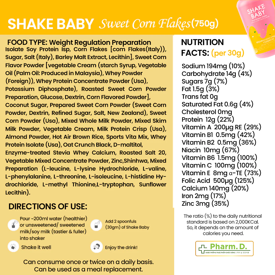 Bột Ngũ Cốc Ăn Kiêng Diet Formular Protein SHAKE BABY 750g Hỗ Trợ Giảm Cân - Hàn Quốc