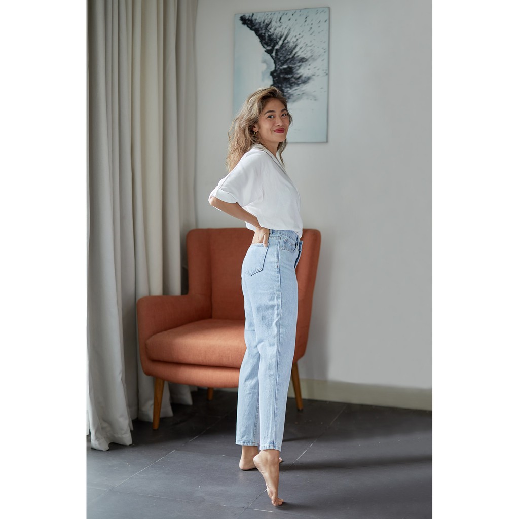 Quần Jeans Lưng Cao Nữ - Momfit Light Blue  ( Mã MFJ - 01 )