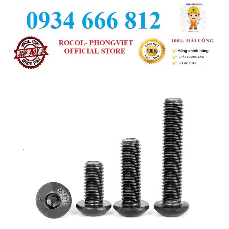 50c bulong lục giác chìm đầu cầu m5 thép mạ cấp bền 10.9 m5x8, m5x10, m5x12,m5x16, m5x20,m5x25,m5x30