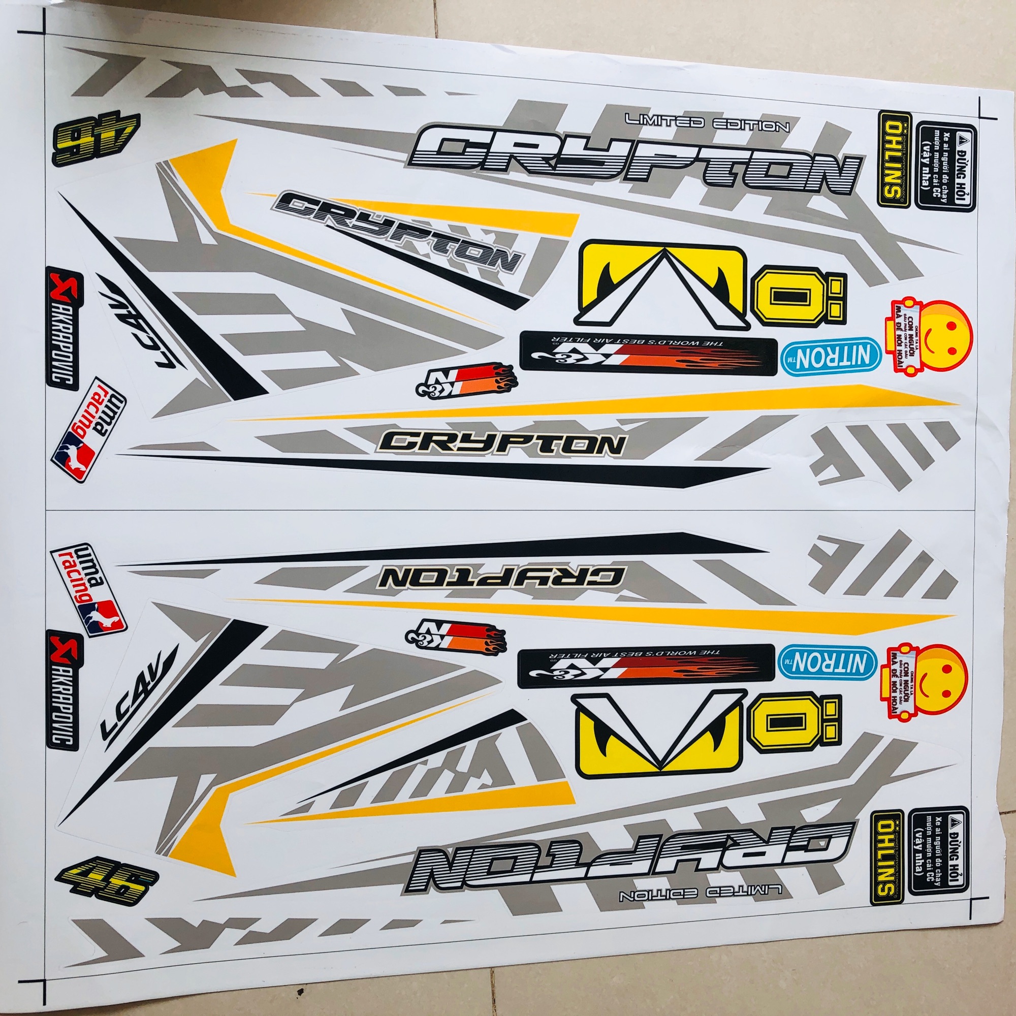 Tem rời ex 2010 Crypton dán xe trắng