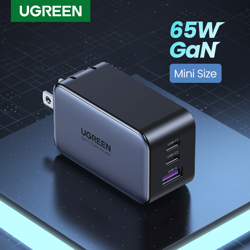 UGREEN 65W GaN PD Fast Charger Quick Charge 2C1A 2 Type C 1 USB A Charger with QC Portable for iPad Pro 2021 MacBook M1 iPhone 13 Pro Max 12 XR Macbook Air 4 2020 Pro Huawei P20 P30 P40 Sumsang S20