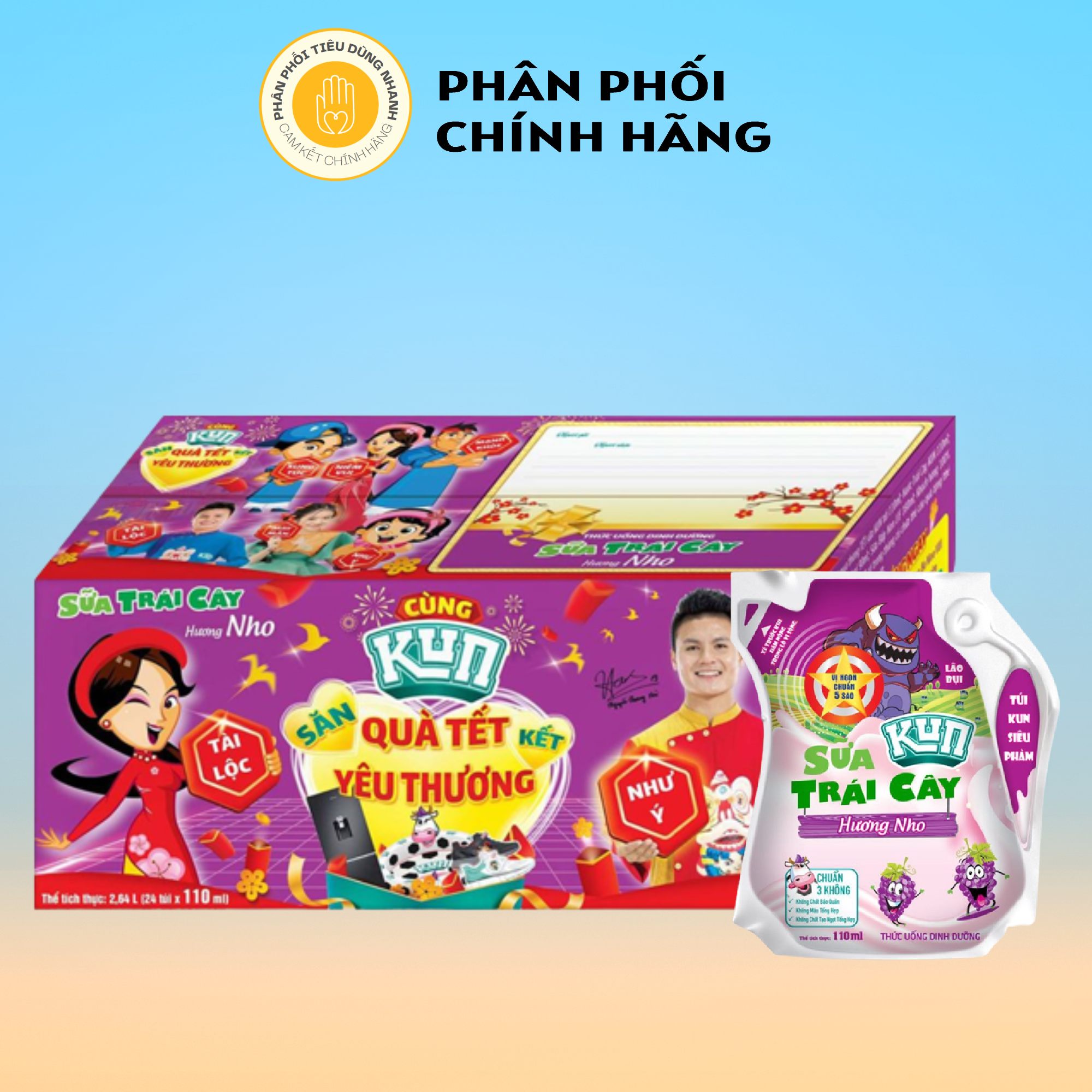 Thùng 24 Bịch Sữa Chua Tiệt Trùng Kun 110ml/Bịch