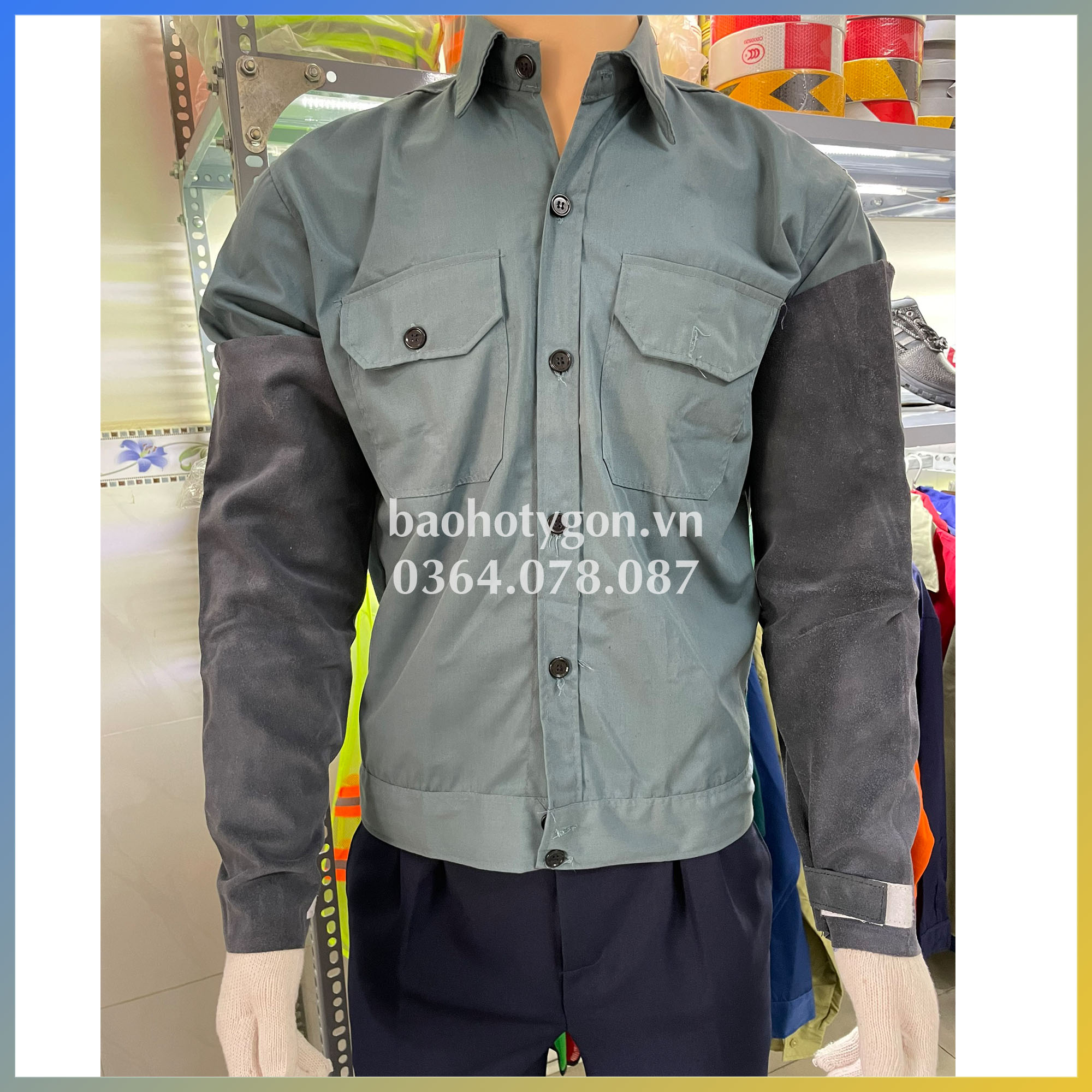 [Hình thực tế] Ống tay da bò cho thợ hàn, cơ khí