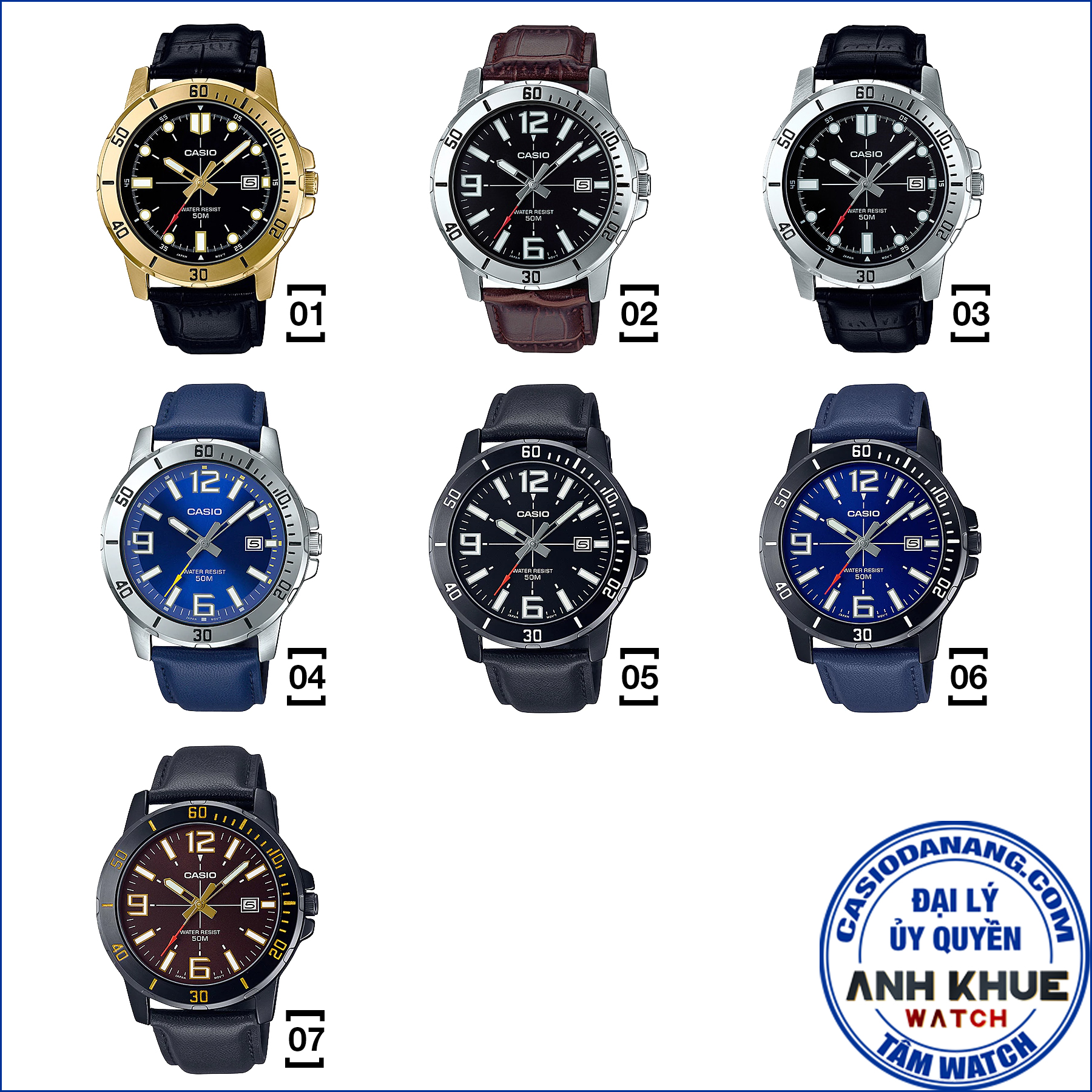 Đồng hồ nam dây da Casio Standard chính hãng Anh Khuê MTP-VD01 Series