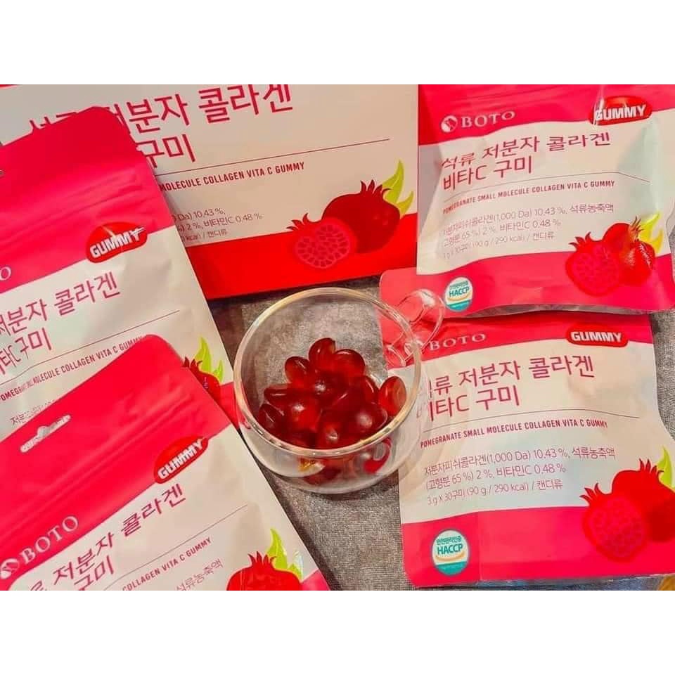 [Rẻ vô địch] Kẹo dẻo Gummy Collagen lựu Boto Vitamin C Hàn Quốc- Da trắng sáng, căng bóng và mịn màng