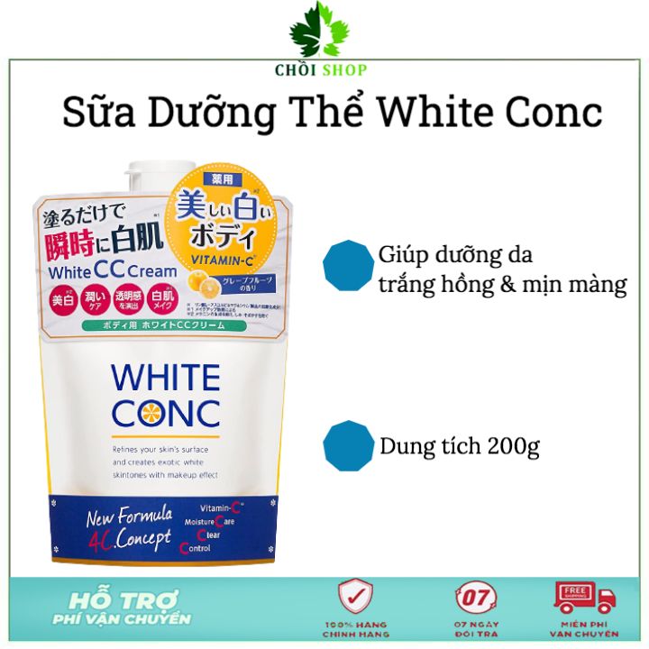 Sữa Dưỡng Thể Trắng Da White ConC White CC Cream 200g