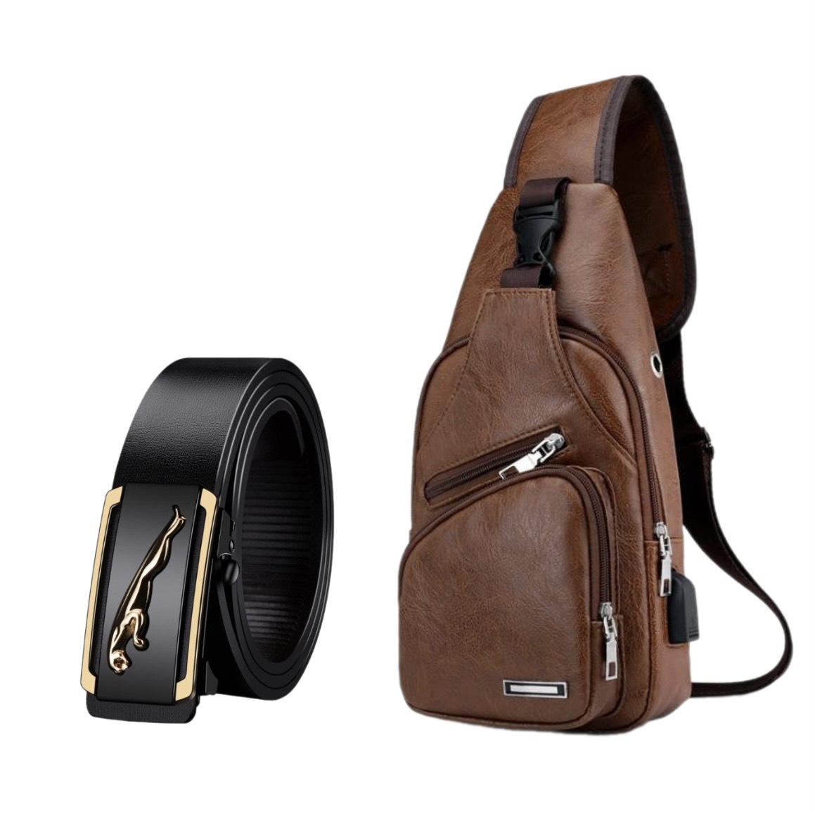 Combo Túi da đeo chéo DC279 - Thắt Lưng da nam MB08