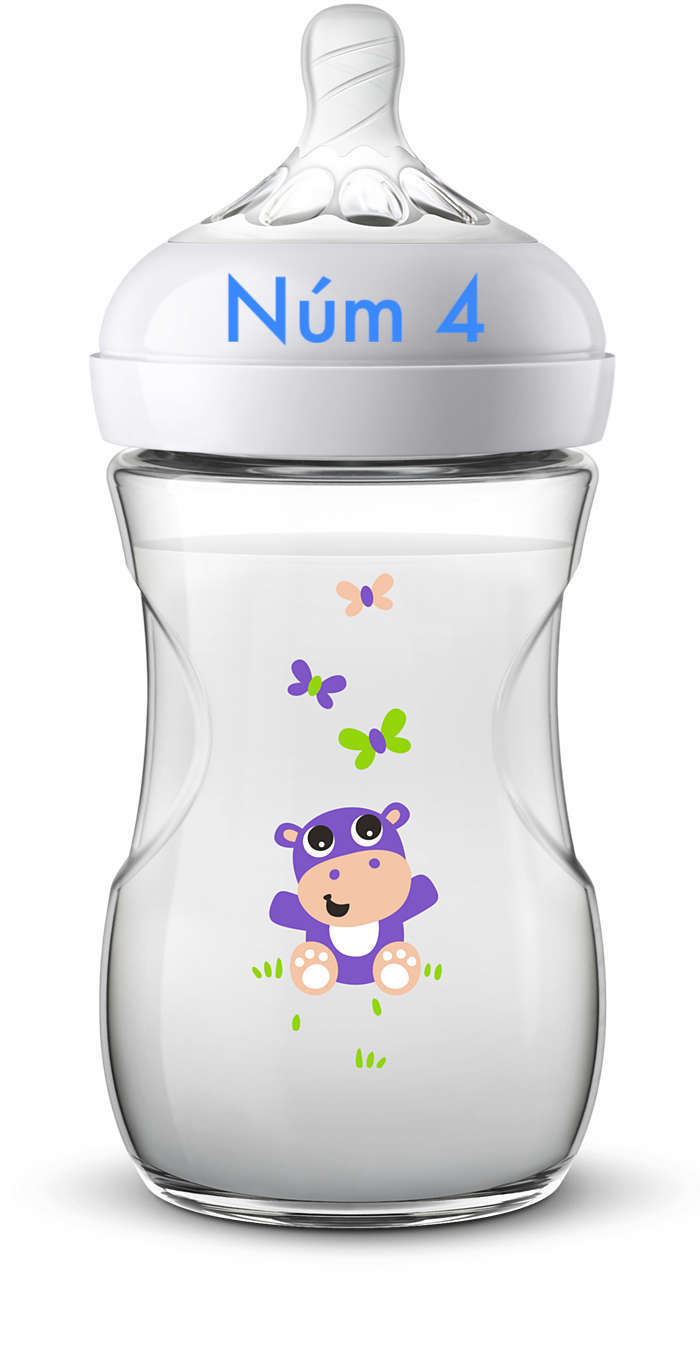 Bình sữa Avent Natural 260ml hoạ tiết Chim Hạc và chú Hà mã được chọn núm