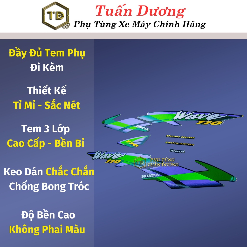 Bộ tem wave thái 110cc xanh nhớt decal dán xe máy gắn cho các dòng wave nhỏ, wave alpha , wave thái