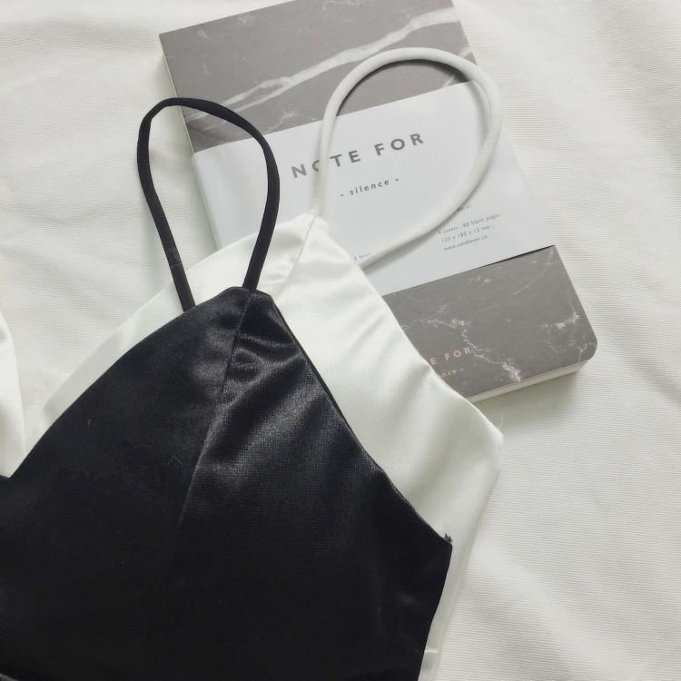 [HCM]Áo croptop hai dây cúp ngực đen vải phi bóng