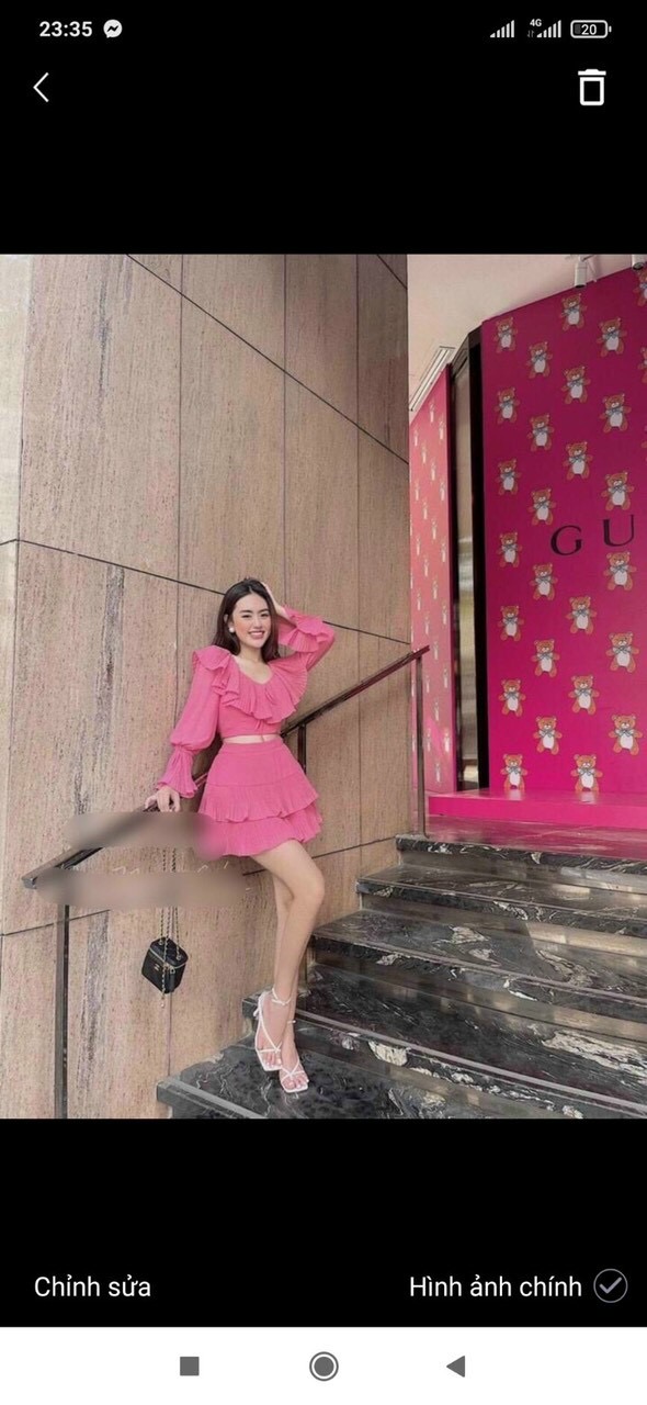 Sét áo cổ bèo, tay dài kèm chân váy dập ly 2 tầng dịu dàng nữ tính