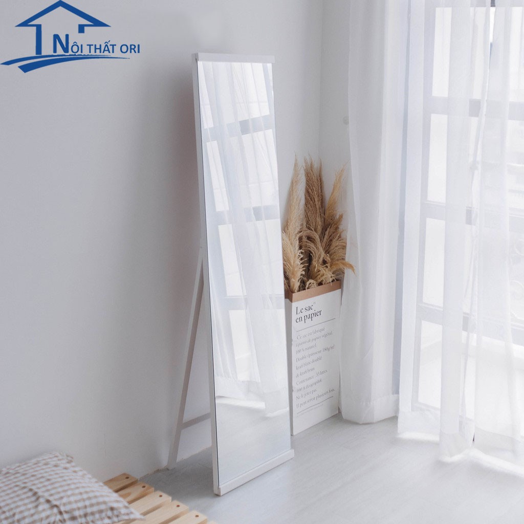 [HCM]Gương đứng soi toàn thân khung gỗ tràn viền màu trắng 40*160