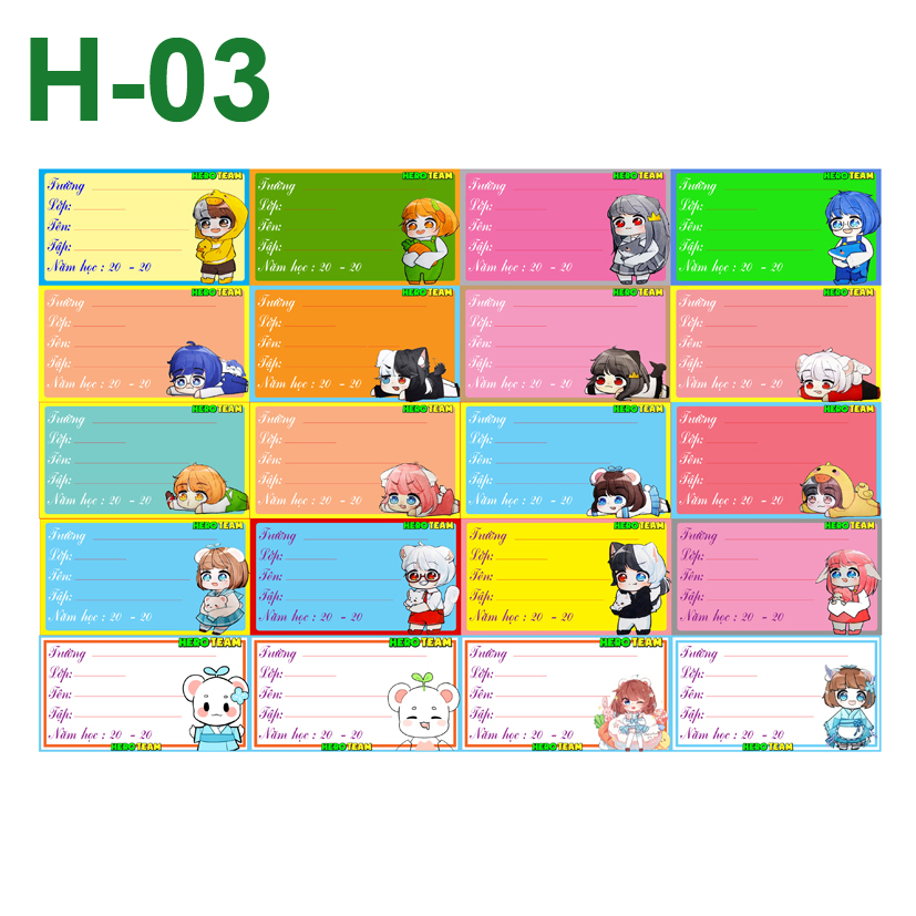 Nhãn vở Hero TEam ( set 20 nhãn vở)