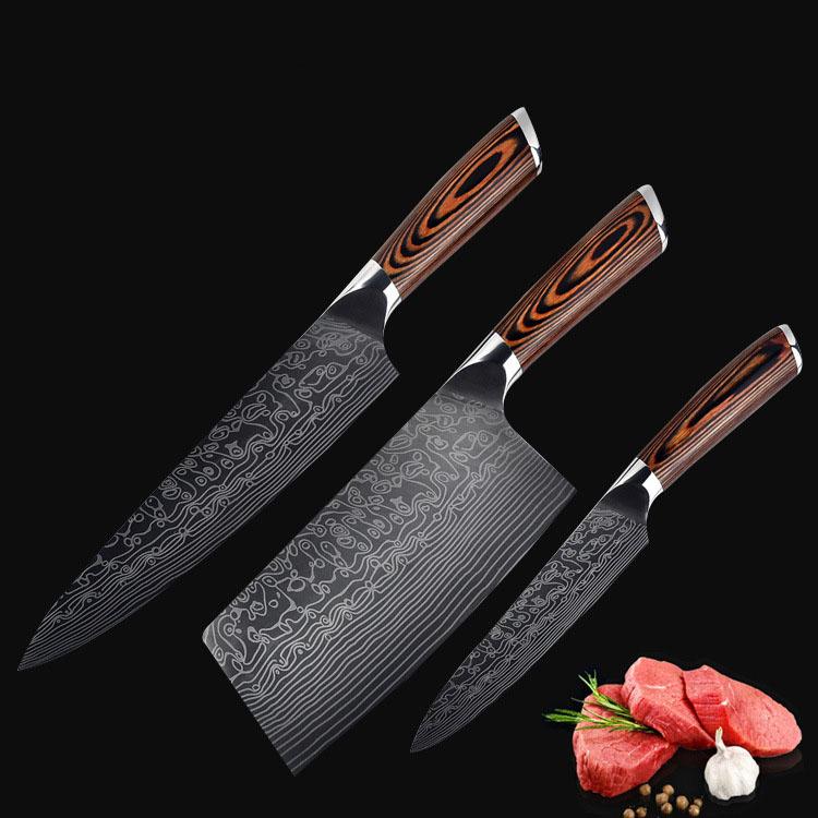 Dao - dao bếp - bộ 3 dao bếp nhật thép damascus bdt2 hàng độc 6699