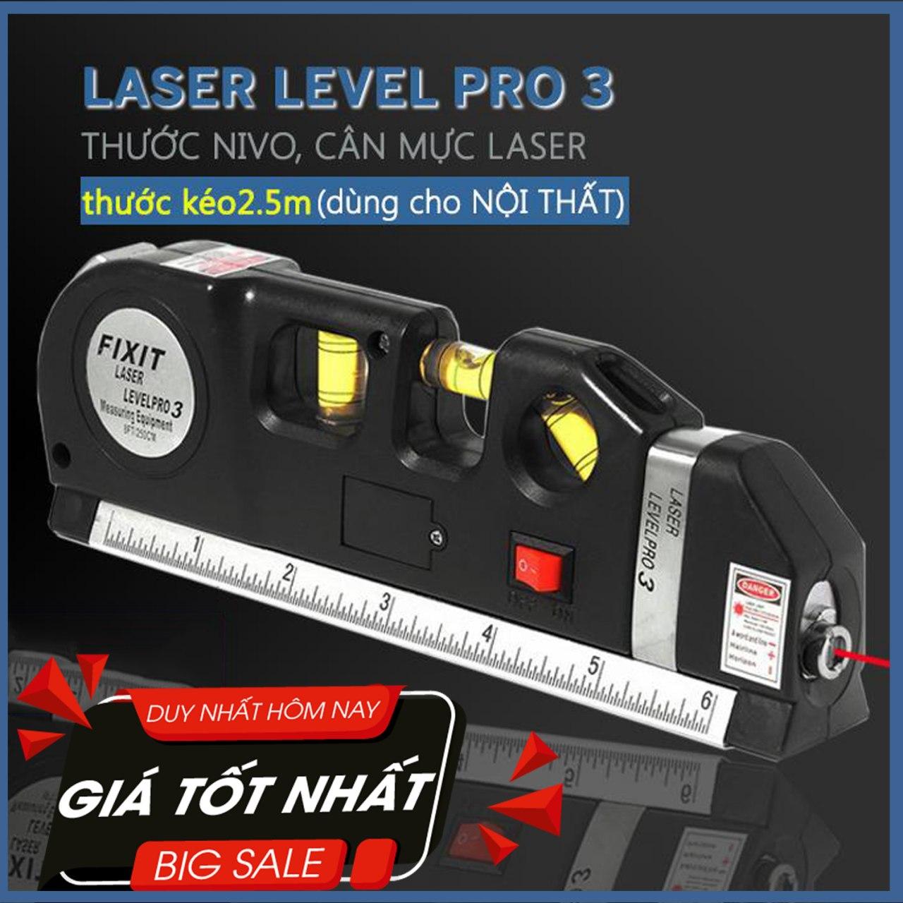 Thước đo khoảng cách bằng laser - máy đo khoảng cách laser cầm tay giá rẻ PRO 3(Đen) HÀNG CHUẨN - Đa chức năng: ni vô nằm, đứng, xiên 45 °, thước rút 2.5m, thước ngắn 15cm, laser đo cân bằng ngang
