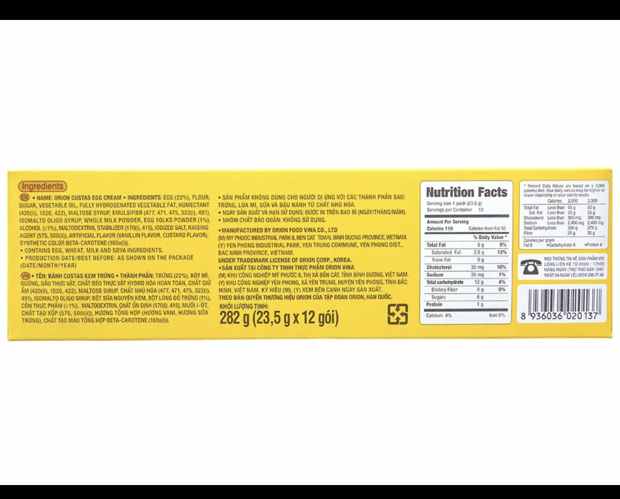 Bánh kem trứng Custas hộp 282g (12 cái)
