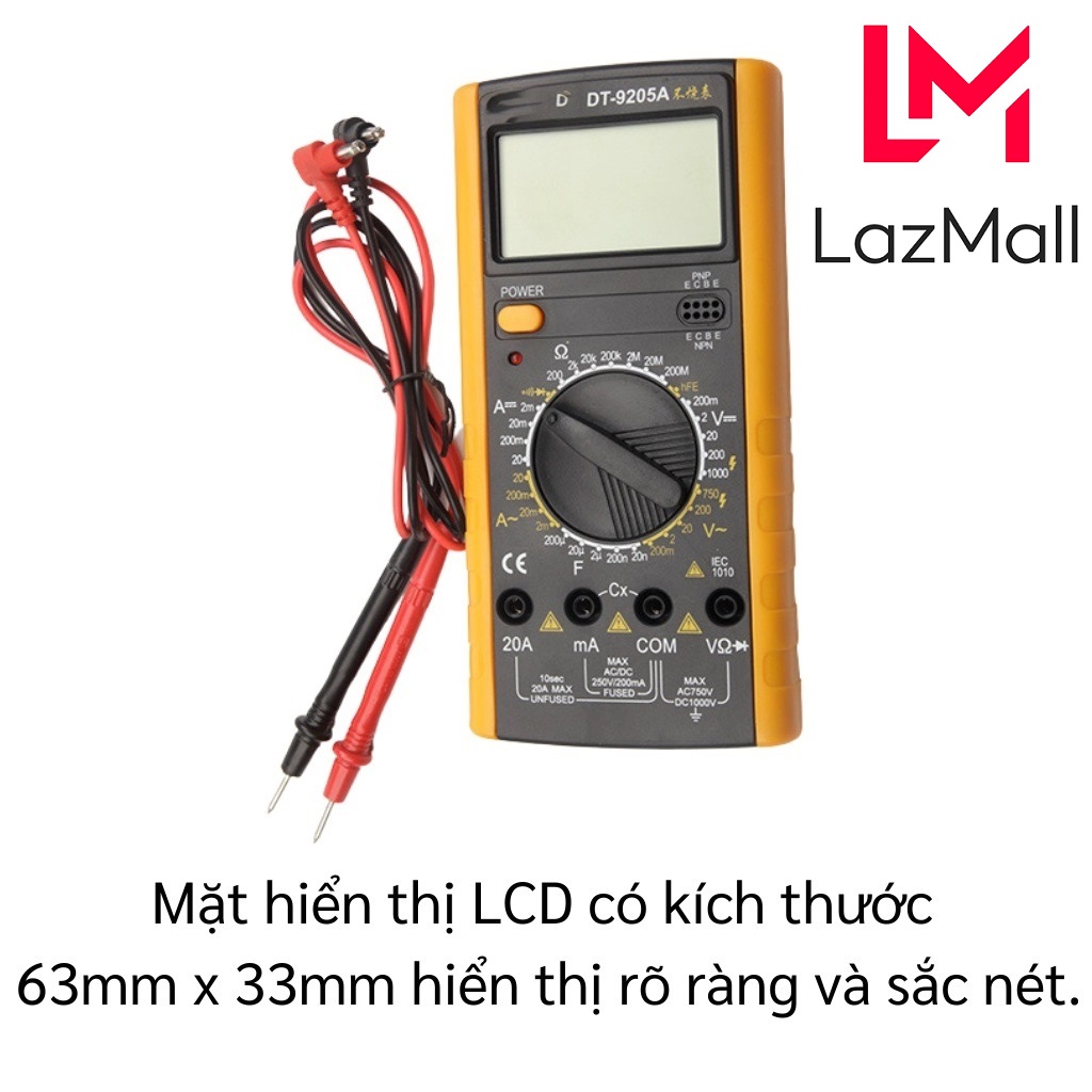 Lazmall sale chính hãng thiết bị đo điện - điện tử đồng hồ đo vạn năng chất lượng chính hãng - giá rẻ đồng hồ đo điện digital dt-9205a - đồng sửa chữa điện tử - máy đo dòng điện trở đồng hồ đo dòng điện cao cấp