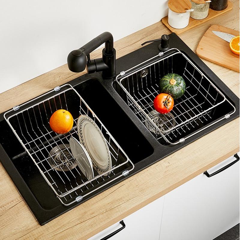 Rổ úp chén Inox 304, giá đỡ, khay úp inox cao cấp có thể thay đổi chiều dài gác bồn rửa chén, ráo nước