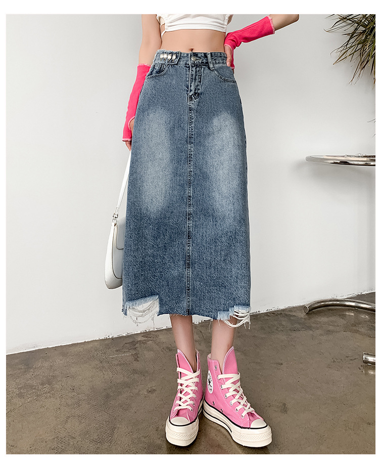 Chân váy jean nút to xẻ tà C167