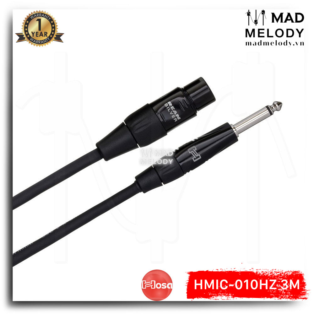 Hosa Pro Microphone Cable HMIC-010HZ (3m) (REAN XLR3F - 1/4in TS) (Dây cáp Micro Dynamic Sân khấu Karaoke canon XLR cái 6ly 6.35mm TS đực chất lượng cao, Brand New)