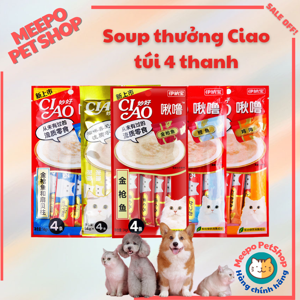 Soup thưởng Ciao Thanh soup thưởng cho mèo túi 4 thanh 14g nhiều hương vị