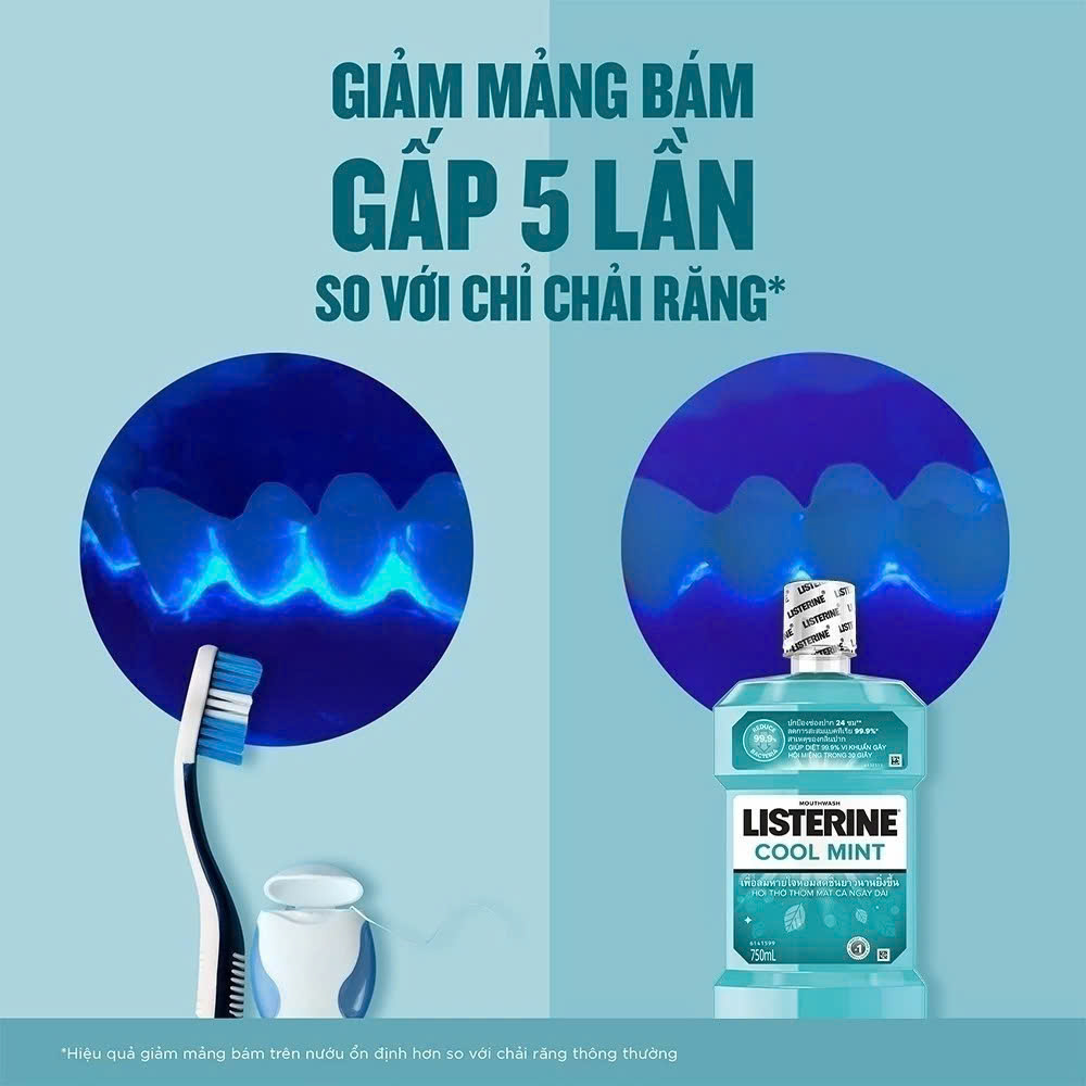 Nước Súc Miệng Listerine Cool Mint 250ml 750ml dung dịch vệ sinh răng miệng
