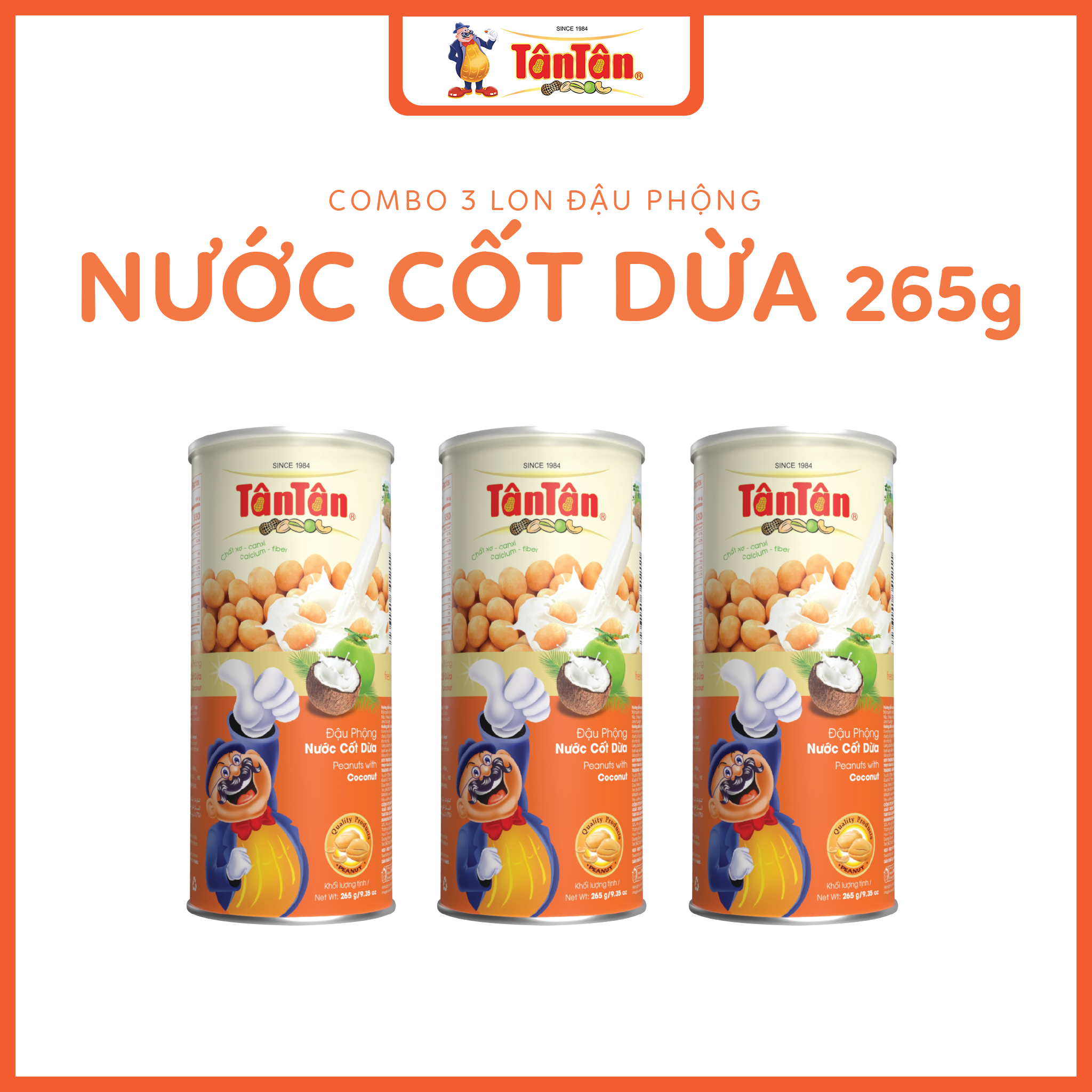 Combo 3 lon Đậu phộng Nước Cốt Dừa Tân Tân 265g